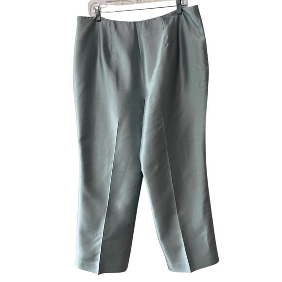 Talbots Silk Side Zip Straight Leg Silk Pants Sage Size 16 Petite - Picture 1 of 5